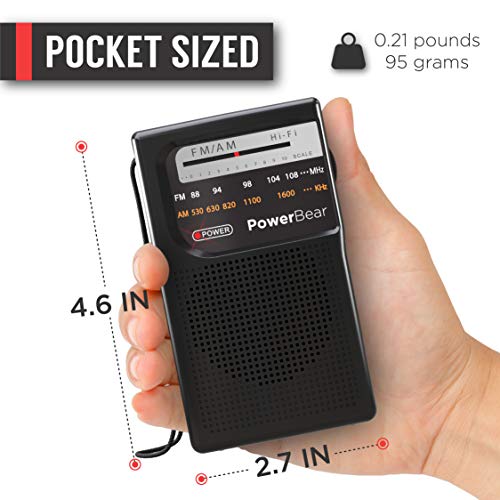 PowerBear Portable Radio | AM/FM, 2AA Battery Operated with Long Range Reception for Indoor, Outdoor & Emergency Use | Radio with Speaker & Headphone Jack (Black) - Image 5