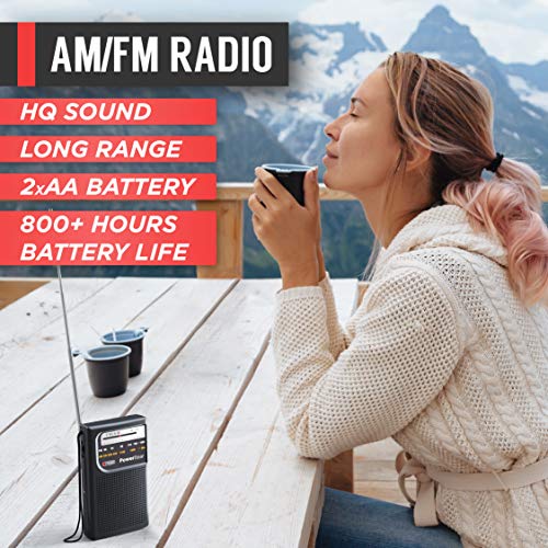 PowerBear Portable Radio | AM/FM, 2AA Battery Operated with Long Range Reception for Indoor, Outdoor & Emergency Use | Radio with Speaker & Headphone Jack (Black) - Image 2