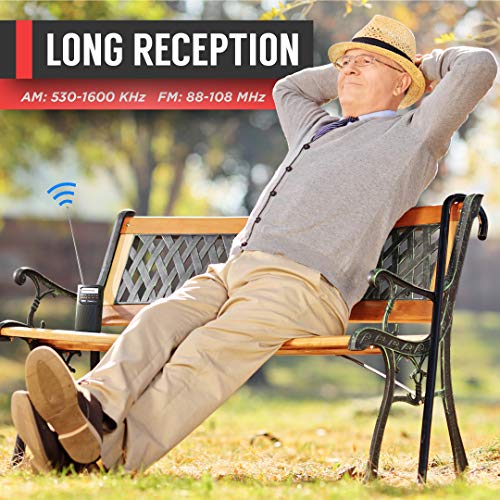 PowerBear Portable Radio | AM/FM, 2AA Battery Operated with Long Range Reception for Indoor, Outdoor & Emergency Use | Radio with Speaker & Headphone Jack (Black) - Image 4