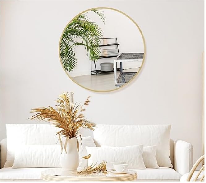LUPPRA Iron Metal Decorative HD Clear Image Wall Mount Round Wall Mirror with Wall for Bedroom Home Decor wash Basin Vanity Makeup Bathroom Framed Gold24X24 INCH Gold - Image 3
