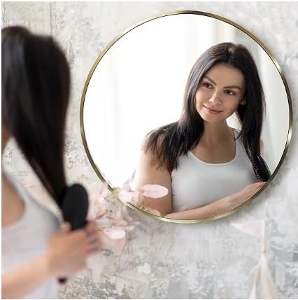 LUPPRA Iron Metal Decorative HD Clear Image Wall Mount Round Wall Mirror with Wall for Bedroom Home Decor wash Basin Vanity Makeup Bathroom Framed Gold24X24 INCH Gold - Image 2