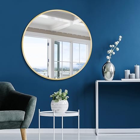 LUPPRA Iron Metal Decorative HD Clear Image Wall Mount Round Wall Mirror with Wall for Bedroom Home Decor wash Basin Vanity Makeup Bathroom Framed Gold24X24 INCH Gold - Image 4