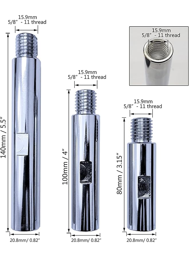 erorex 3Pcs Extension Rod 5 8 Inch 11 Shaft Polishing Beauty Tool For 5 8 Inch 11 Thread Water Grinder Polishing Machine 125 Angle Grinder Car Polishing Accessories 80Mm100Mm 140Mm - Image 2
