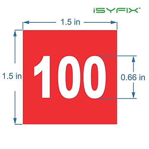 iSYFIX Red Consecutive Number Stickers – 1 to 100, 1.5-inch, 1 Set – Vinyl Self Adhesive Premium Decal, Ideal for Inventory, Storage, Organizing, Boxes, Bins, Toolbox, Lockers & More, Indoor/Outdoor - Image 2