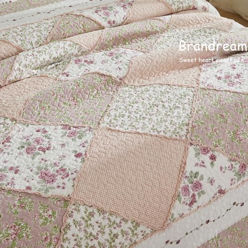 Brandream Queen Size Quilt Set Cotton Patchwork Quilts Pink Summer Cottage Floral Quilted Comforter Set 3Piece - Image 3