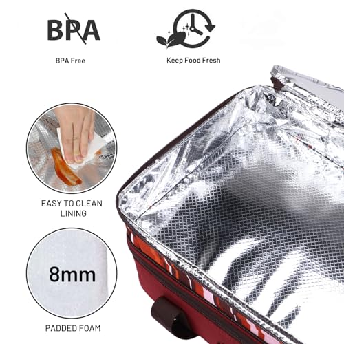 MIER Insulated Double Casserole Carrier Thermal Lunch Tote for Potluck Parties, Picnic, Beach, Fits 9 x 13 Inches Casserole Dish, Expandable by Mid Zipper, Burgundy - Image 5