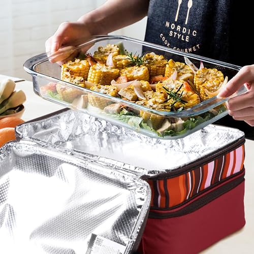 MIER Insulated Double Casserole Carrier Thermal Lunch Tote for Potluck Parties, Picnic, Beach, Fits 9 x 13 Inches Casserole Dish, Expandable by Mid Zipper, Burgundy - Image 4