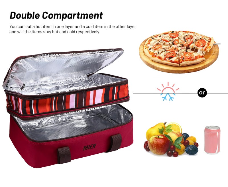 MIER Insulated Double Casserole Carrier Thermal Lunch Tote for Potluck Parties, Picnic, Beach, Fits 9 x 13 Inches Casserole Dish, Expandable by Mid Zipper, Burgundy - Image 3