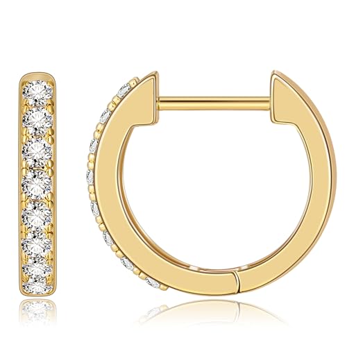 Gacimy 14K Gold Plated Huggie Earrings for Women, Small Imitation Cubic Zirconia Cartilage Hoop Earrings Cuffs for Women, 15mm Yellow Color - Image 1