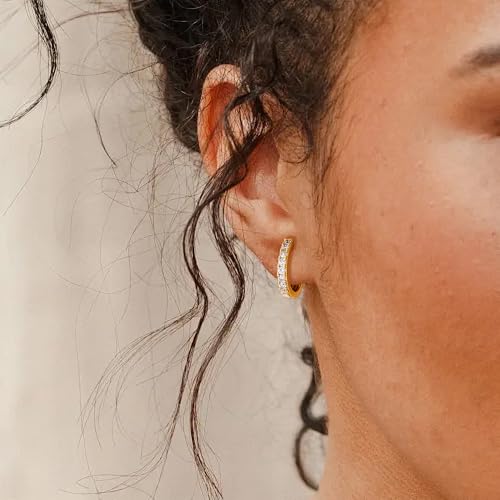 Gacimy 14K Gold Plated Huggie Earrings for Women, Small Imitation Cubic Zirconia Cartilage Hoop Earrings Cuffs for Women, 15mm Yellow Color - Image 2