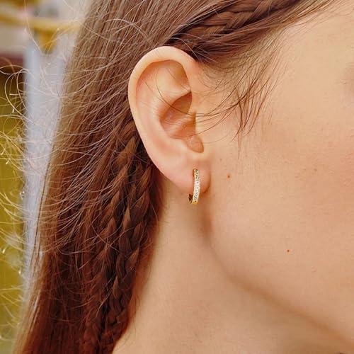 Gacimy 14K Gold Plated Huggie Earrings for Women, Small Imitation Cubic Zirconia Cartilage Hoop Earrings Cuffs for Women, 15mm Yellow Color - Image 3