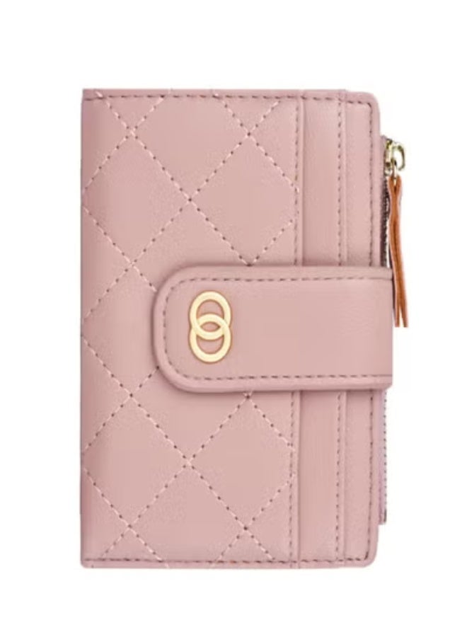 محفظة نسائية صغيرة ثنائية الطيات من الجلد الصناعي، حافظة بطاقات ائتمان مع سحاب ومحفظة عملات صغيرة بنافذة هوية - Image 2