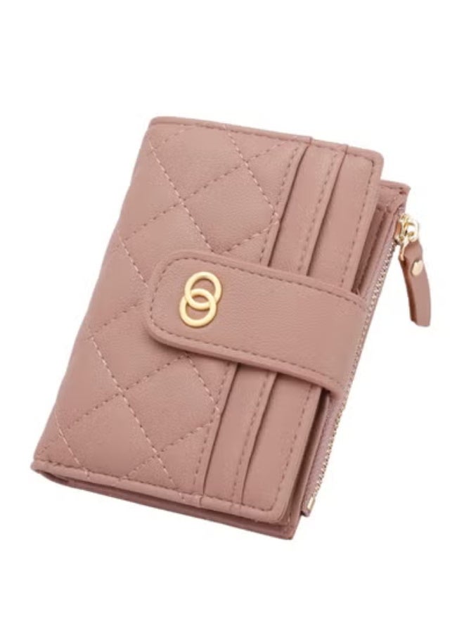 محفظة نسائية صغيرة ثنائية الطيات من الجلد الصناعي، حافظة بطاقات ائتمان مع سحاب ومحفظة عملات صغيرة بنافذة هوية - Image 1