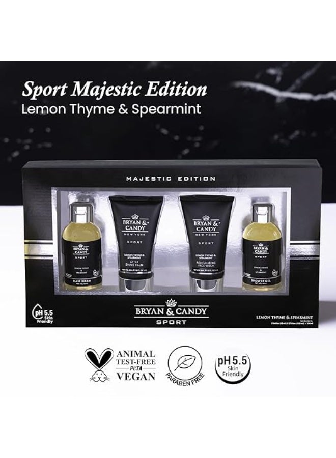 Bryan & Candy Sport Majestic Edition Gift Set (Lemon Thyme & Spearmint)Hair Wash (100 ml),After Shave Balm (50 ml),Revitalizing Face Wash (50 ml),Shower Gel (100 ml)Complete Face & Body Care Kit Gift Set for Men |100% Vegan | Skin-Friendly pH 5.5 for All Skin - Image 2