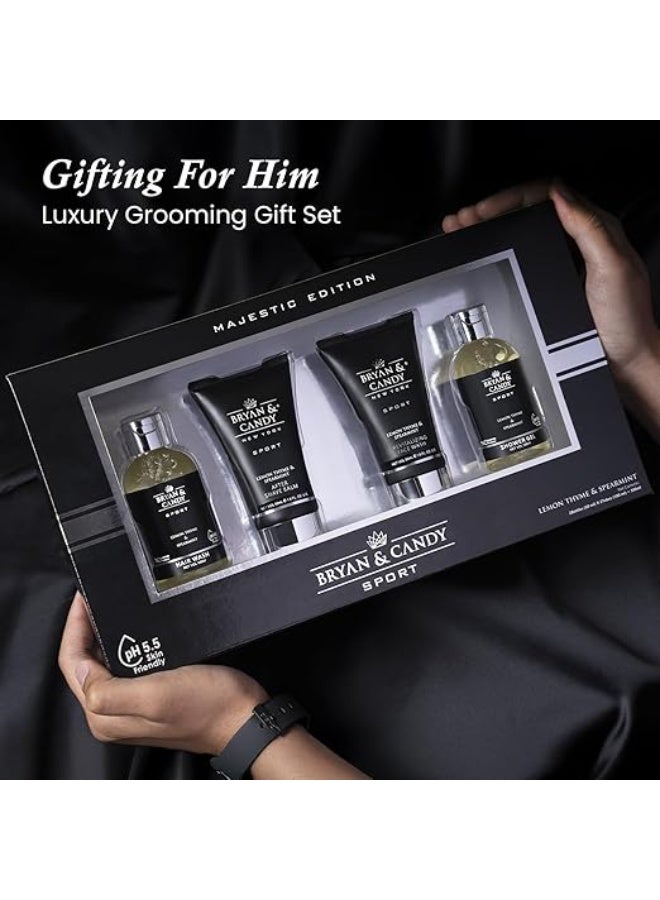 Bryan & Candy Sport Majestic Edition Gift Set (Lemon Thyme & Spearmint)Hair Wash (100 ml),After Shave Balm (50 ml),Revitalizing Face Wash (50 ml),Shower Gel (100 ml)Complete Face & Body Care Kit Gift Set for Men |100% Vegan | Skin-Friendly pH 5.5 for All Skin - Image 3