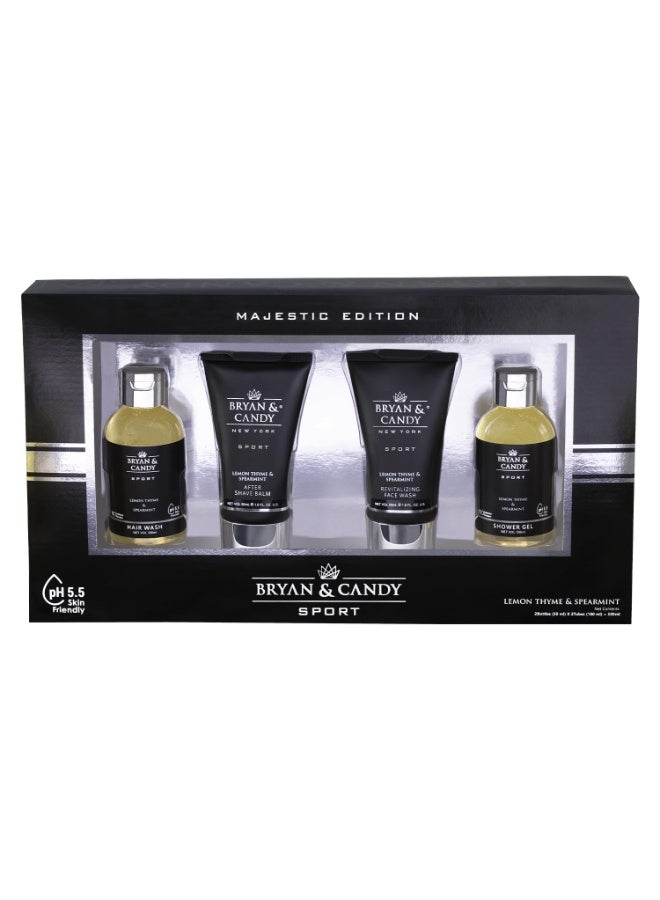 Bryan & Candy Sport Majestic Edition Gift Set (Lemon Thyme & Spearmint)Hair Wash (100 ml),After Shave Balm (50 ml),Revitalizing Face Wash (50 ml),Shower Gel (100 ml)Complete Face & Body Care Kit Gift Set for Men |100% Vegan | Skin-Friendly pH 5.5 for All Skin - Image 1