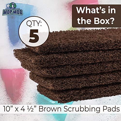 Mop Mob Heavy Duty XL Brown Scouring Pad 5 Pack. 10 x 4.5in Large Multipurpose Nylon Scrubbing Sponges. Clean Bathrooms, Kitchens, Counters and Floors to Erase Grime and Make Surfaces Sparkle - Image 3