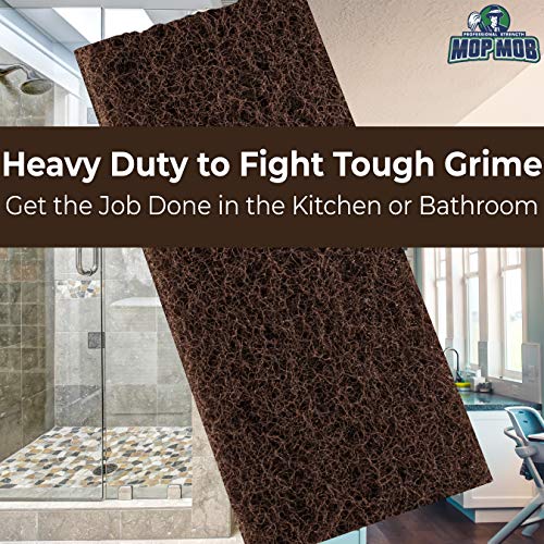 Mop Mob Heavy Duty XL Brown Scouring Pad 5 Pack. 10 x 4.5in Large Multipurpose Nylon Scrubbing Sponges. Clean Bathrooms, Kitchens, Counters and Floors to Erase Grime and Make Surfaces Sparkle - Image 4