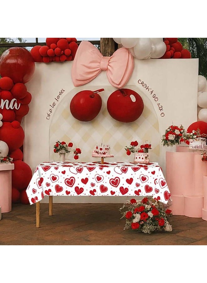 Blync 3 Pcs Valentines Tablecloths Red Love Heart Disposable Tablecloth，54 x 108 Inch Rectangular Plastic Decorations for Wedding Birthday Anniversary Party - Image 5