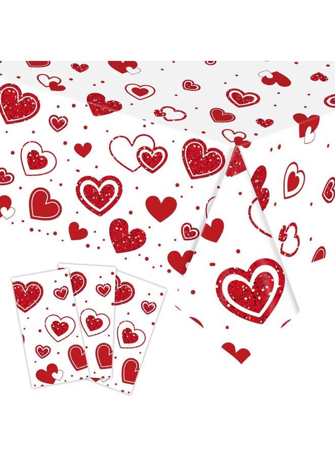 Blync 3 Pcs Valentines Tablecloths Red Love Heart Disposable Tablecloth，54 x 108 Inch Rectangular Plastic Decorations for Wedding Birthday Anniversary Party - Image 1