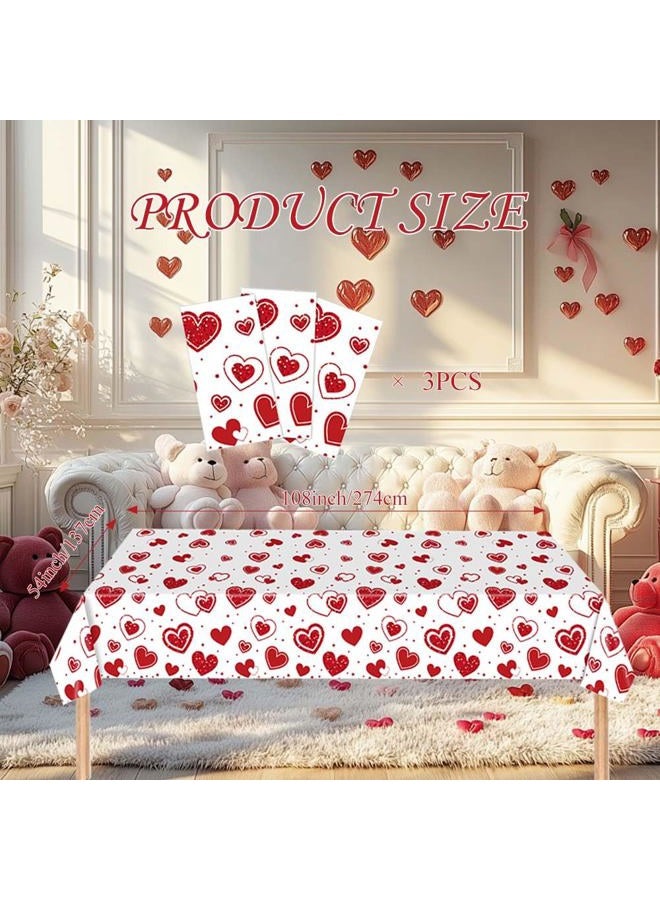 Blync 3 Pcs Valentines Tablecloths Red Love Heart Disposable Tablecloth，54 x 108 Inch Rectangular Plastic Decorations for Wedding Birthday Anniversary Party - Image 2