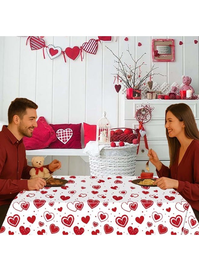 Blync 3 Pcs Valentines Tablecloths Red Love Heart Disposable Tablecloth，54 x 108 Inch Rectangular Plastic Decorations for Wedding Birthday Anniversary Party - Image 4