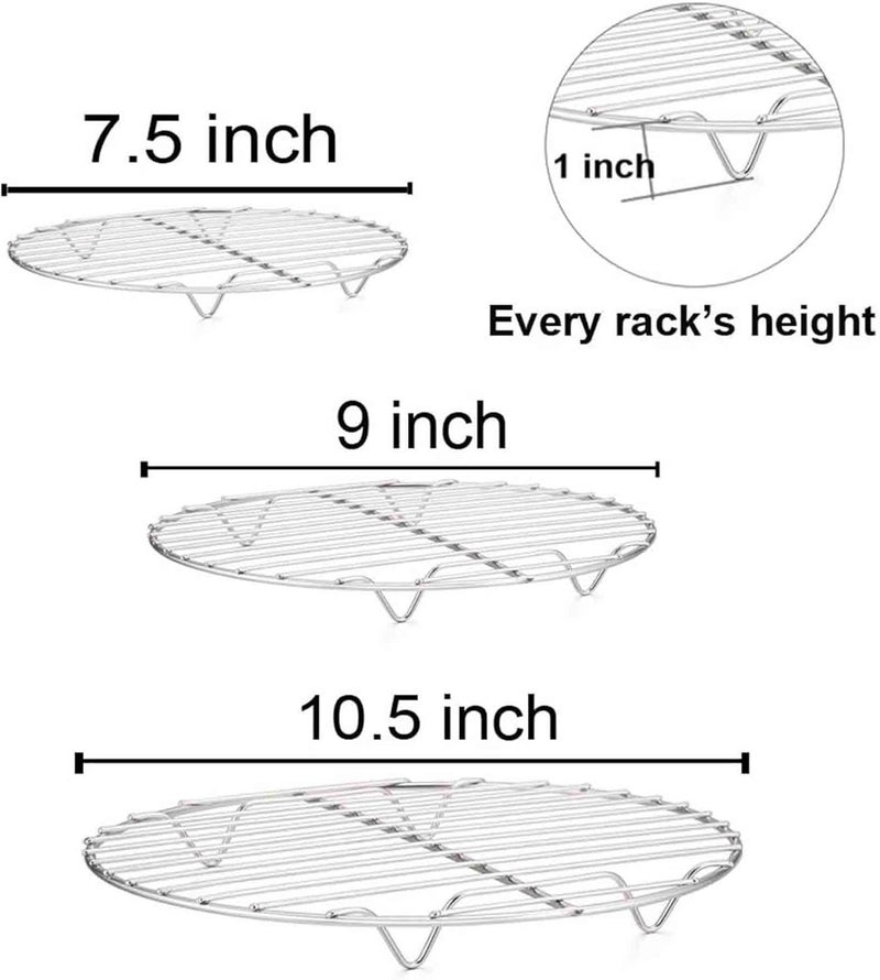 TeamFar Round Cooling Rack Set of 3, 7½ & 9 & 10½ Inch, Stainless Steel Round Baking Steaming Rack Set, Fit for Air fryer/Oven/Pot/Cake Pan/Pressure Cooker, Healthy & Mirror Finish, Dishwasher Safe - Image 3