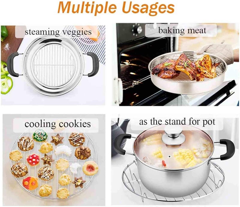 TeamFar Round Cooling Rack Set of 3, 7½ & 9 & 10½ Inch, Stainless Steel Round Baking Steaming Rack Set, Fit for Air fryer/Oven/Pot/Cake Pan/Pressure Cooker, Healthy & Mirror Finish, Dishwasher Safe - Image 5