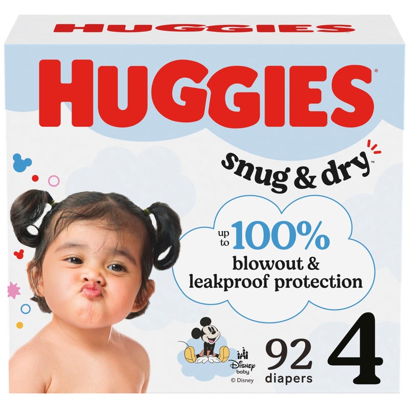 Huggies Size 4 Diapers, Snug & Dry Baby Diapers, Size 4 (22-37 lbs), 92 Count, Packaging May Vary - Image 1