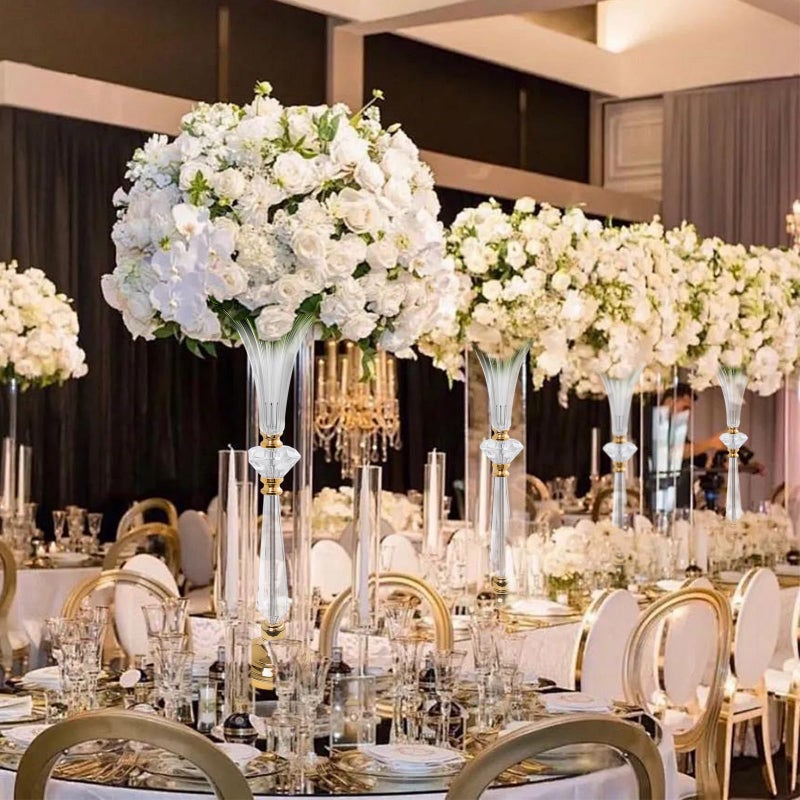 VIJIV Tall Crystal Acrylic Flower Vases for Centerpieces, 23.6" Large Clear Decorative Trumpet Vases, Wedding Flower Stand with Ribbed, Table/Floor Vase for Bridal Showers & Dining Room, Home DÃ©cor - Image 3