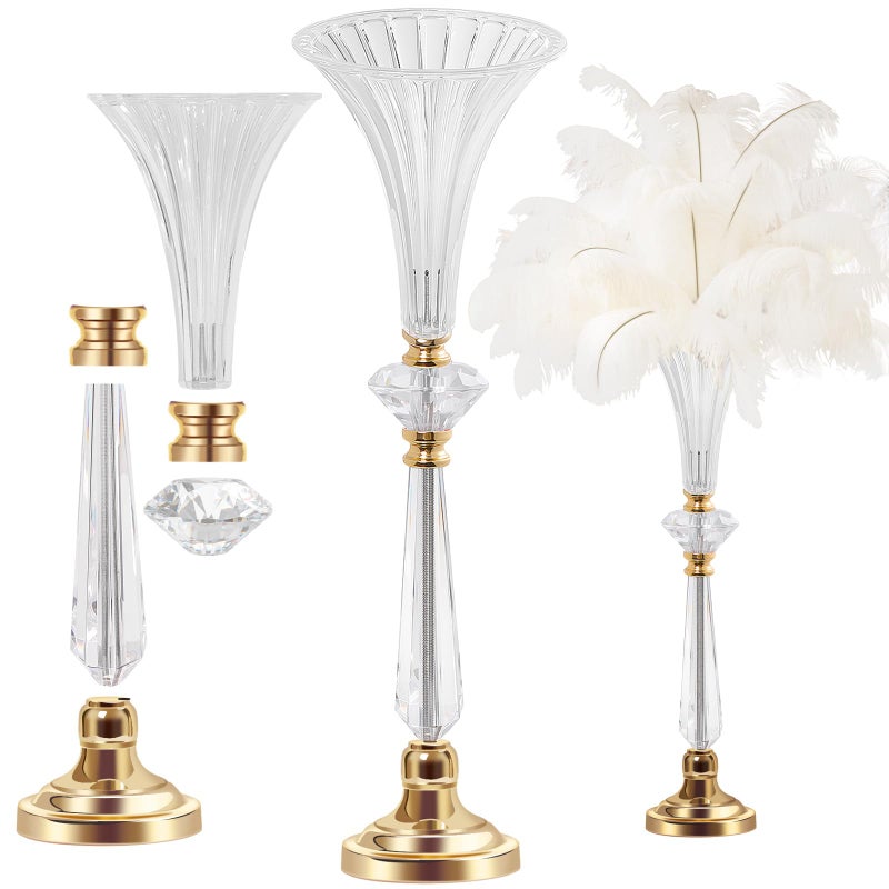 VIJIV Tall Crystal Acrylic Flower Vases for Centerpieces, 23.6" Large Clear Decorative Trumpet Vases, Wedding Flower Stand with Ribbed, Table/Floor Vase for Bridal Showers & Dining Room, Home DÃ©cor - Image 1