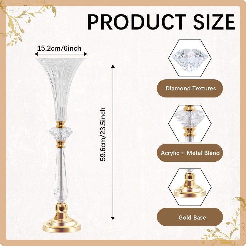 VIJIV Tall Crystal Acrylic Flower Vases for Centerpieces, 23.6" Large Clear Decorative Trumpet Vases, Wedding Flower Stand with Ribbed, Table/Floor Vase for Bridal Showers & Dining Room, Home DÃ©cor - Image 4
