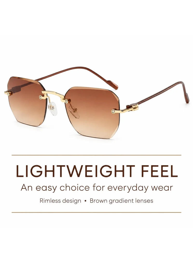 Thugfit UV400 Unisex Rimless Square Sunglasses with Brown Gradient Lenses, Model 9271