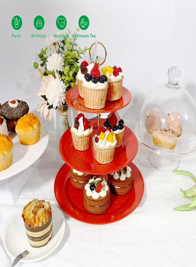 TP 3-Tier Cupcake Stand Melamine Serving Tray Unbreakable Dessert Stand Fruit Candy Display Tower for Wedding Birthday Tea Party and Baby Shower, Red - Image 2