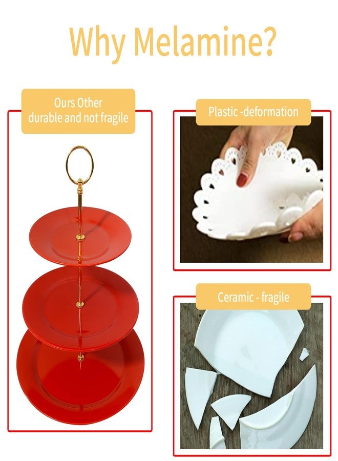 TP 3-Tier Cupcake Stand Melamine Serving Tray Unbreakable Dessert Stand Fruit Candy Display Tower for Wedding Birthday Tea Party and Baby Shower, Red - Image 4