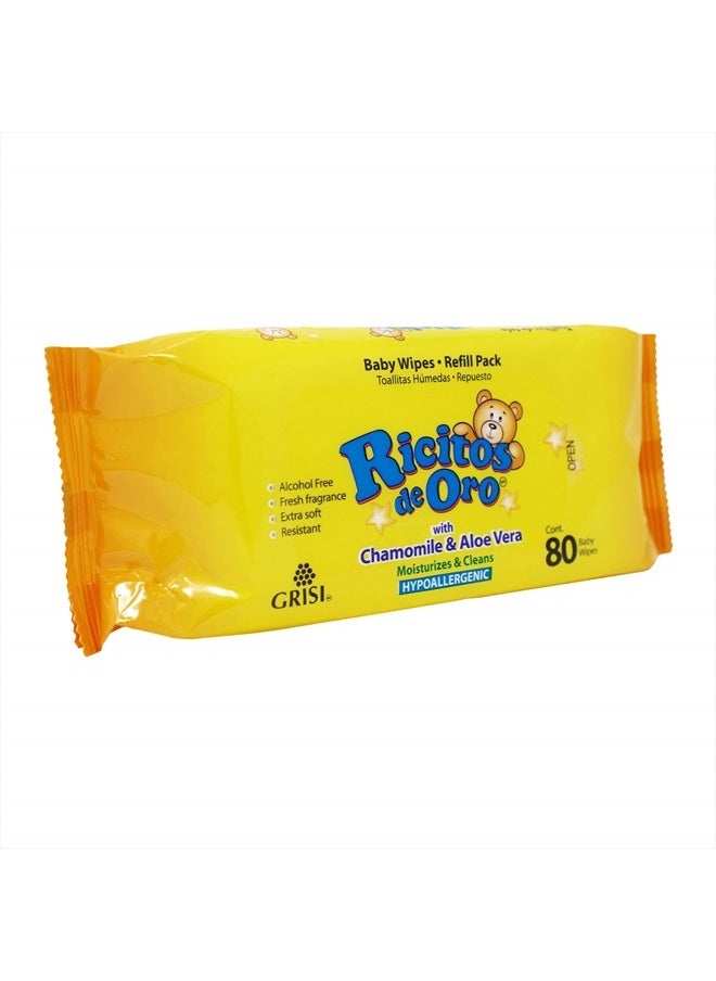 Ricitos de Oro - Baby Wipes, Chamomile and Aloe Vera Refillable Baby Wipes, Moisturize and Clean Baby, Lightly Scented, Hypoallergenic, Alcohol-Fee, 6-Pack of 80 wipes each one (480 wipes) - Image 1