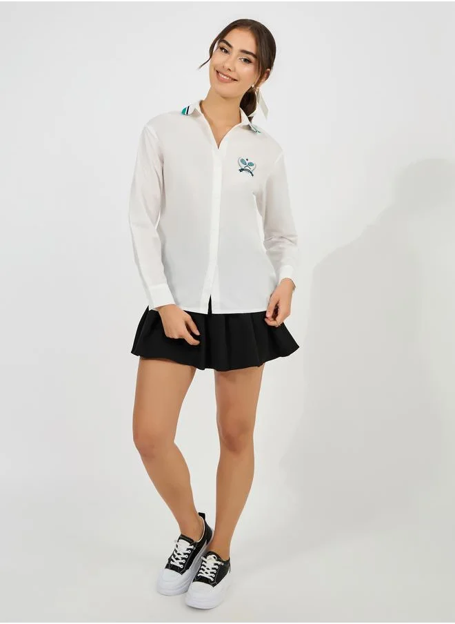 ستايلي Ribbed Collar Shirt with Minimal Print