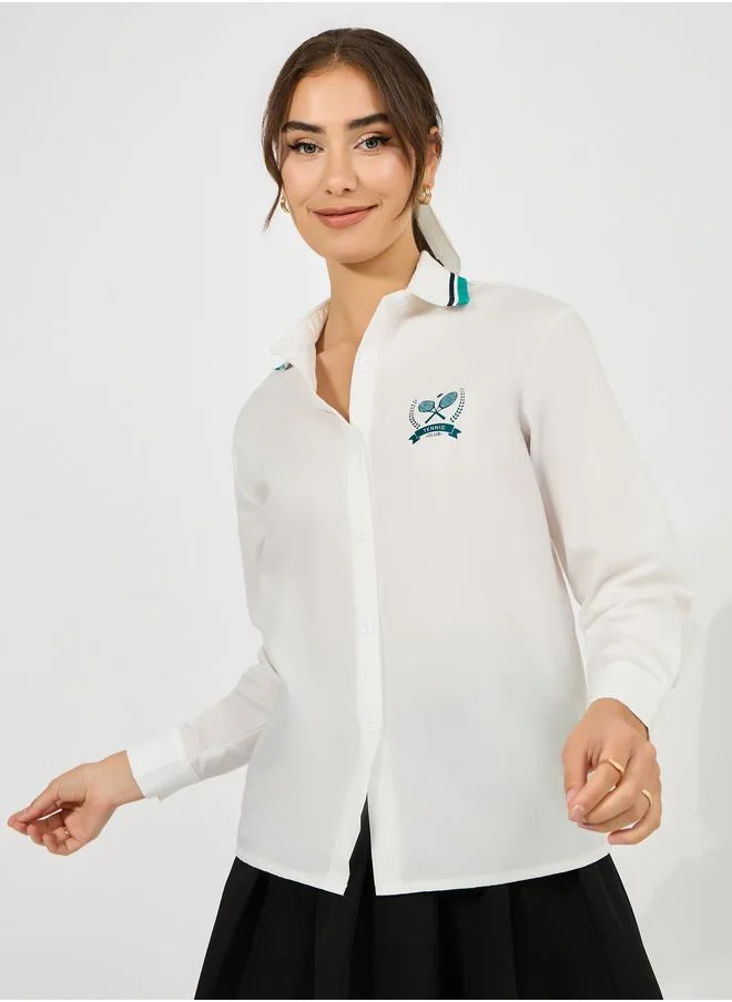 ستايلي Ribbed Collar Shirt with Minimal Print