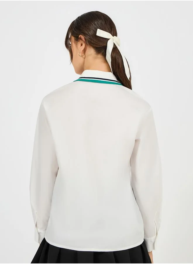 ستايلي Ribbed Collar Shirt with Minimal Print