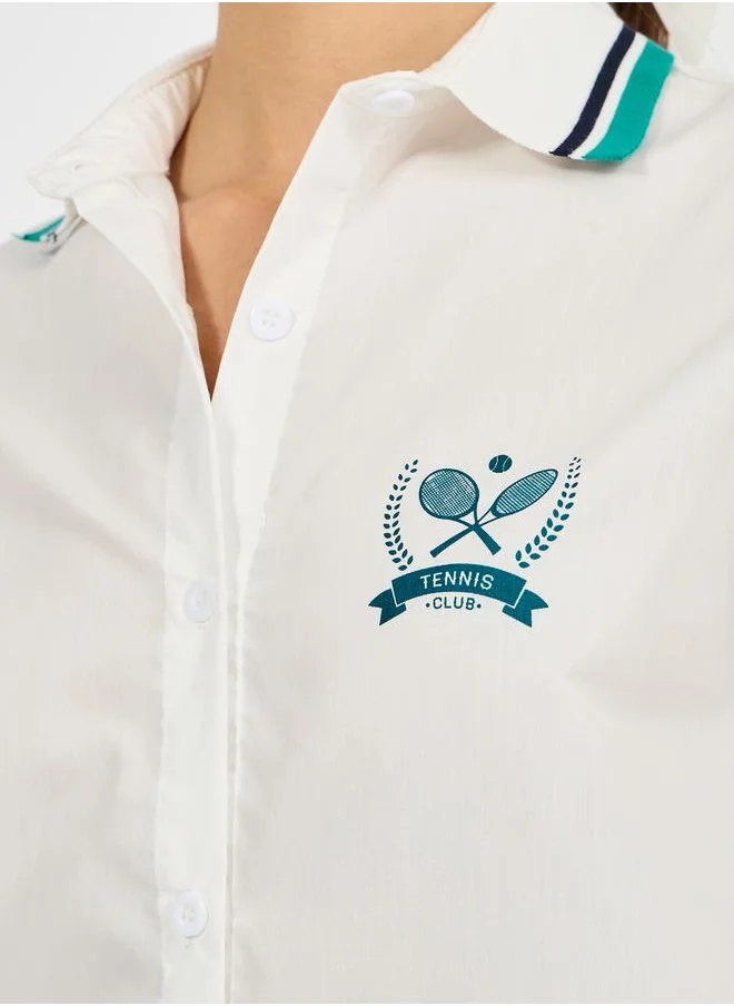ستايلي Ribbed Collar Shirt with Minimal Print