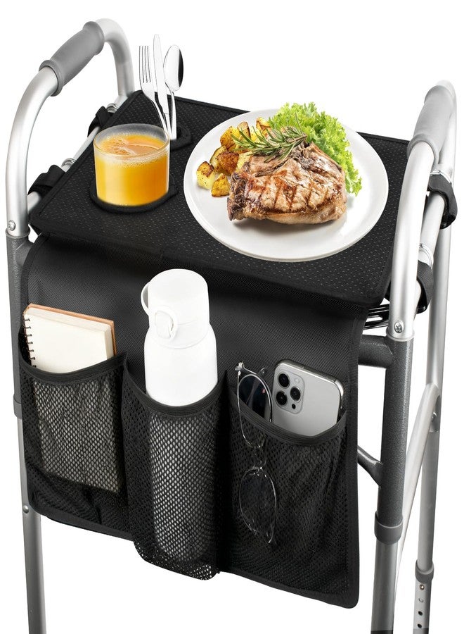 Veerlogix Walker Tray for Folding Walker - Trays for Walkers for Seniors with Non-Slip Multiple Front Pockets & Cup Holders, Walker Accessories for Elderly Walker Basket Fits Most Standard Rolling Walker - Image 1