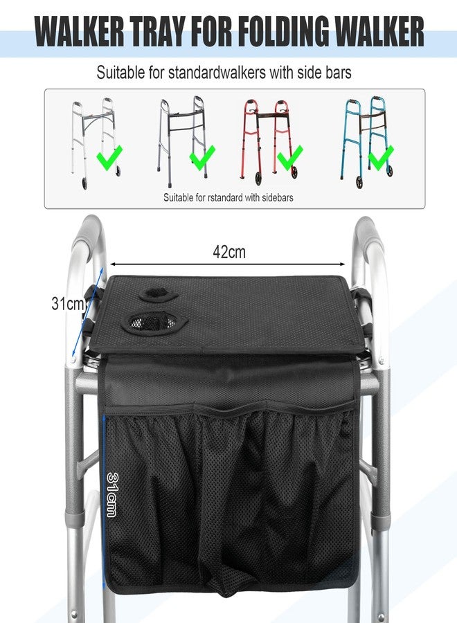Veerlogix Walker Tray for Folding Walker - Trays for Walkers for Seniors with Non-Slip Multiple Front Pockets & Cup Holders, Walker Accessories for Elderly Walker Basket Fits Most Standard Rolling Walker - Image 5