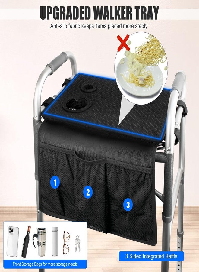 Veerlogix Walker Tray for Folding Walker - Trays for Walkers for Seniors with Non-Slip Multiple Front Pockets & Cup Holders, Walker Accessories for Elderly Walker Basket Fits Most Standard Rolling Walker - Image 4