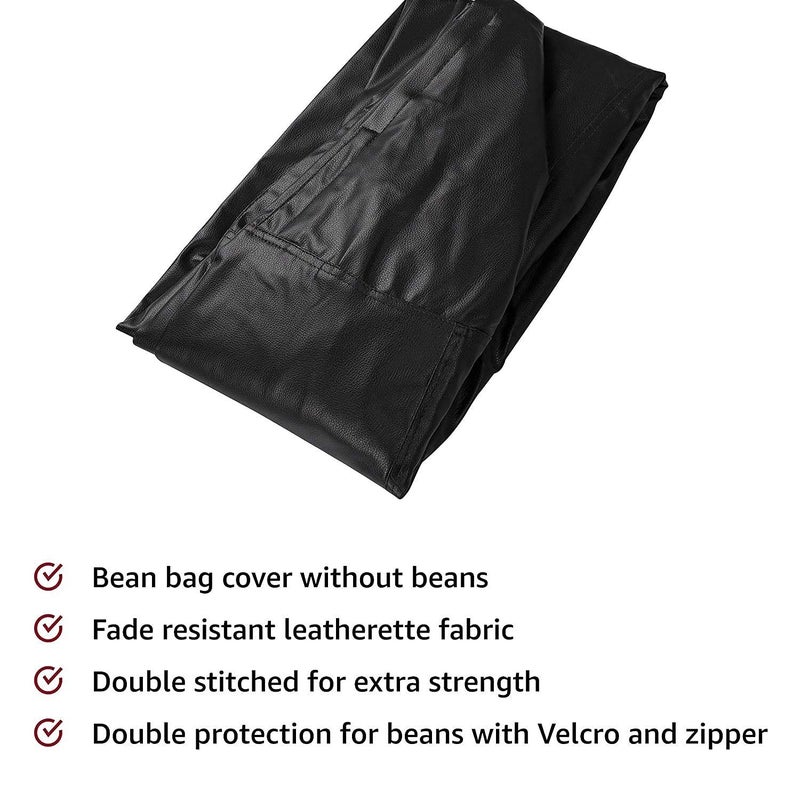 PAWSOME Bean Bag Cover Leatherette Black Sofa Cover Chair Sturdy Zipper Recliner Bean Bag Cover Organizing Storage Water Resistant Furniture No Filler - Image 2
