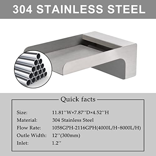 PONDO 304 Stainless Steel Made Exquisite Handcrafted Waterfall Spout for Landscape, Water Fountain Spout Scupper Luxury Decoration for Pools, Ponds, Water Walls (Brushed Finishing) - Image 5