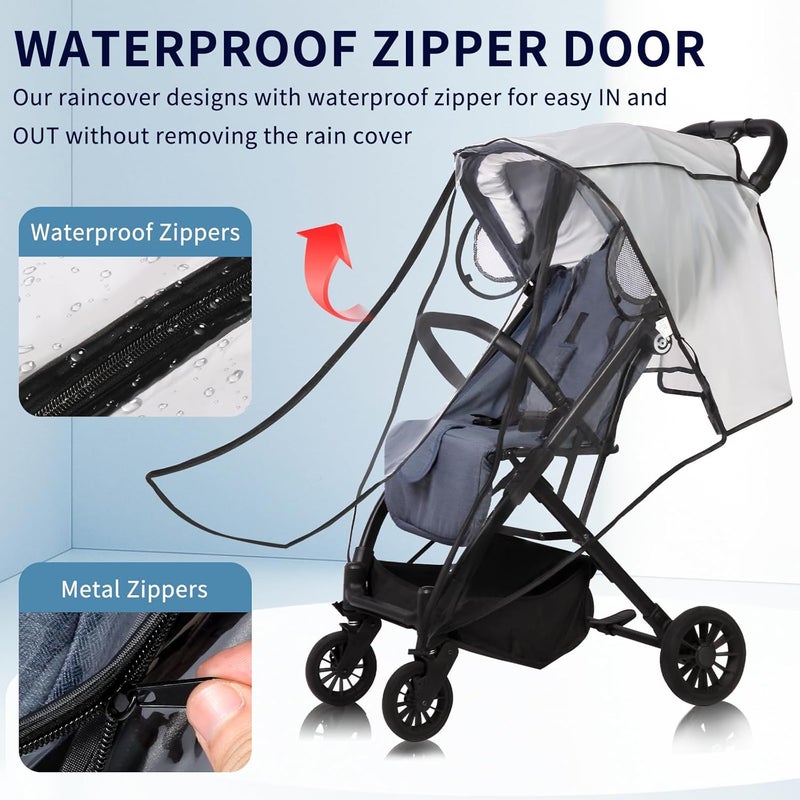 AMORBASE Universal Stroller Rain Cover Clear Breathable Weather Shield with Waterproof Zipper 4 Seasons Protection XL - Image 2
