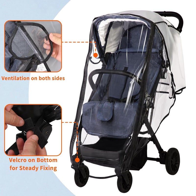 AMORBASE Universal Stroller Rain Cover Clear Breathable Weather Shield with Waterproof Zipper 4 Seasons Protection XL - Image 3