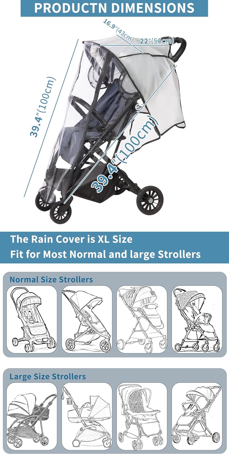 AMORBASE Universal Stroller Rain Cover Clear Breathable Weather Shield with Waterproof Zipper 4 Seasons Protection XL - Image 4