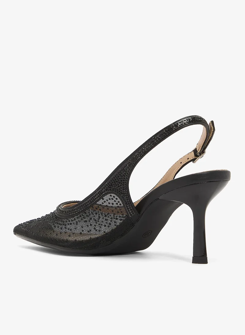 Ella Limited Edition Rhinestone Detail Mesh Sling Back Pumps