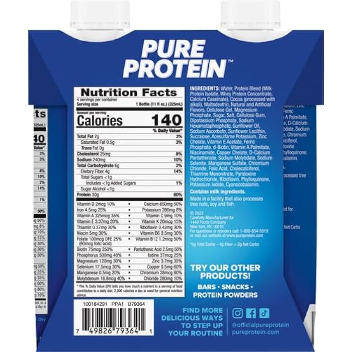Pure Protein Chocolate Protein Shake | 30g Complete Protein | Ready to Drink and Keto-Friendly | Vitamins A, C, D, and E plus Zinc to Support Immune Health | 11 Fl Oz (Pack of 4) - Image 3